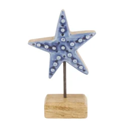 Deko Seestern, Seestern aus Holz mit Lackoberfläche auf Fuß, blau-natur, 12x18cm, DIJK Natural Colle