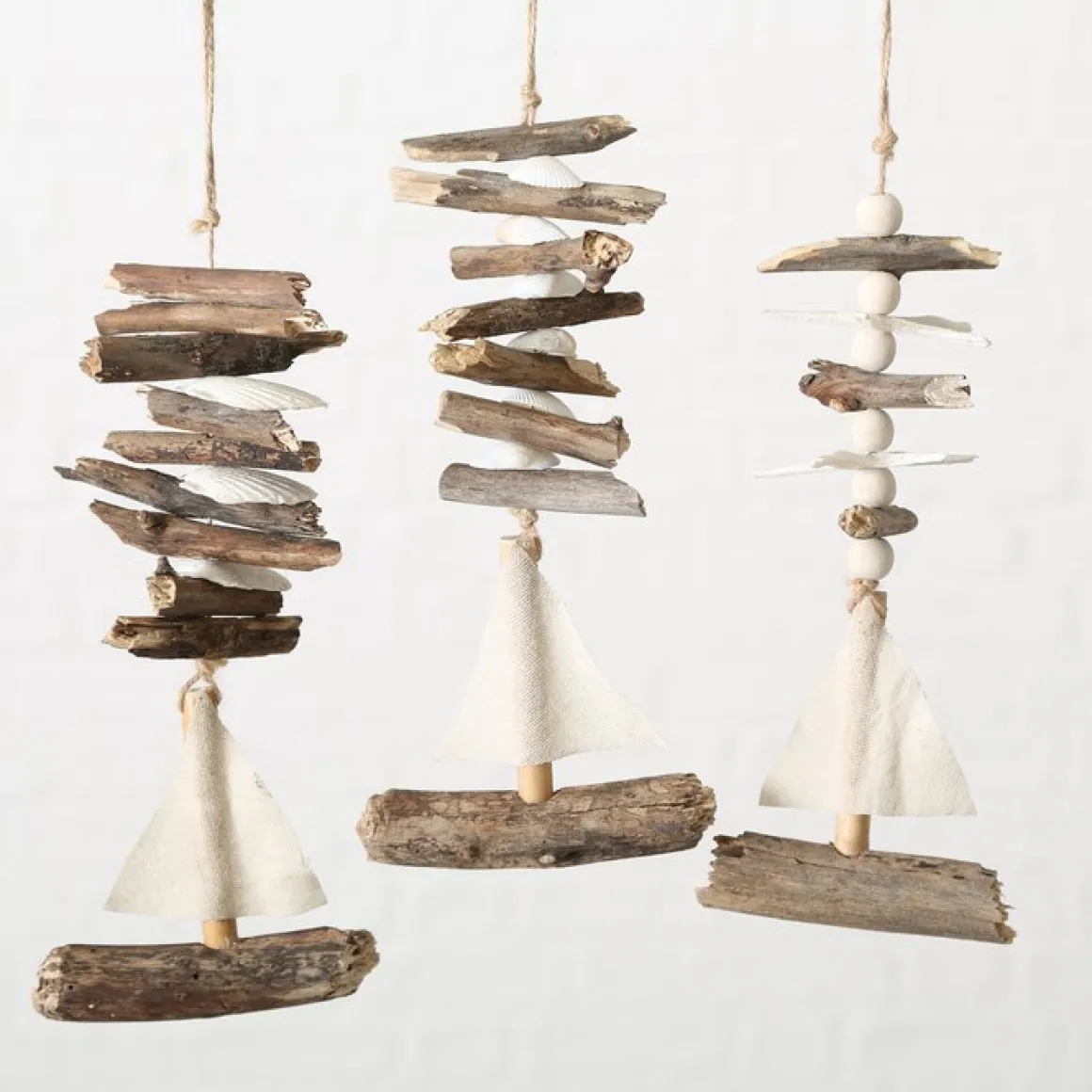 Deko Segelboot, Hänger Leinenboot mit Treibholz, Naturholz/Leinen, 23cm, Boltze Home Collections