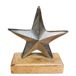 Deko Stern silber auf Holzsockel, Metallstern Weihnachten, 18cm