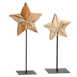 Deko Stern Teak, rustikaler Holzstern auf Metallfuß, 56cm, WMG Grünberger