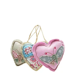 Deko Stoff-Herz, mit Schmetterlinge, Blumen, 3fach sortiert, 9x9cm, Hänger