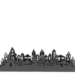 Deko Tablett Häuser schwarz, Metallschale mit Stadtmotiv, Kerzentablett, 29cm