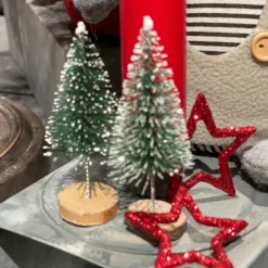 Deko Tannenbaum beschneit, kleine Bastelbäumchen beschneit, Winter grün-weiß, 7x3cm, 24St/Box