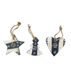 Deko Tannenbaum, Holzbaum mit Schneeflocke, dunkelgrau-creme, 7x7cm, Hänger