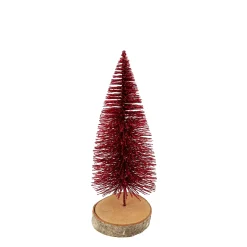 Deko Tannenbaum, roter Tannenbaum mit Glimmer, auf Holzsockel, 19cm