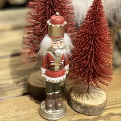 Deko Tannenbaum, roter Tannenbaum mit Glimmer, auf Holzsockel, 26cm