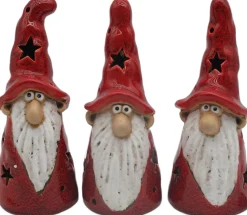 Deko Teelichthalter Wichtel Santa Marta rot, Keramikwichtel Weihnachten, 19cm