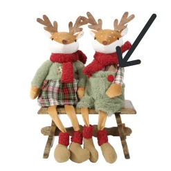 Deko Textil-Hirsch mit Bammelbeine, Hirschmann mit Latzhose aus Plüsch, 58cm