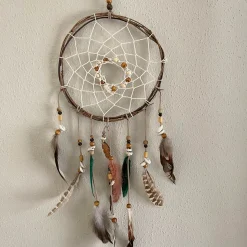 Deko Traumfänger Boho, Dreamcatcher mit Federn, braun, Ø21cm