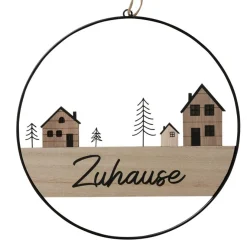 Deko Türschild Zuhause, Hänger Homewood, rund mit Häuschen und Bäume, Ø28cm, Boltze Home Collections