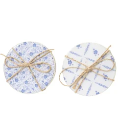 Deko Untersetzer Karo, Holzuntersetzer blau-weiß, Set/4