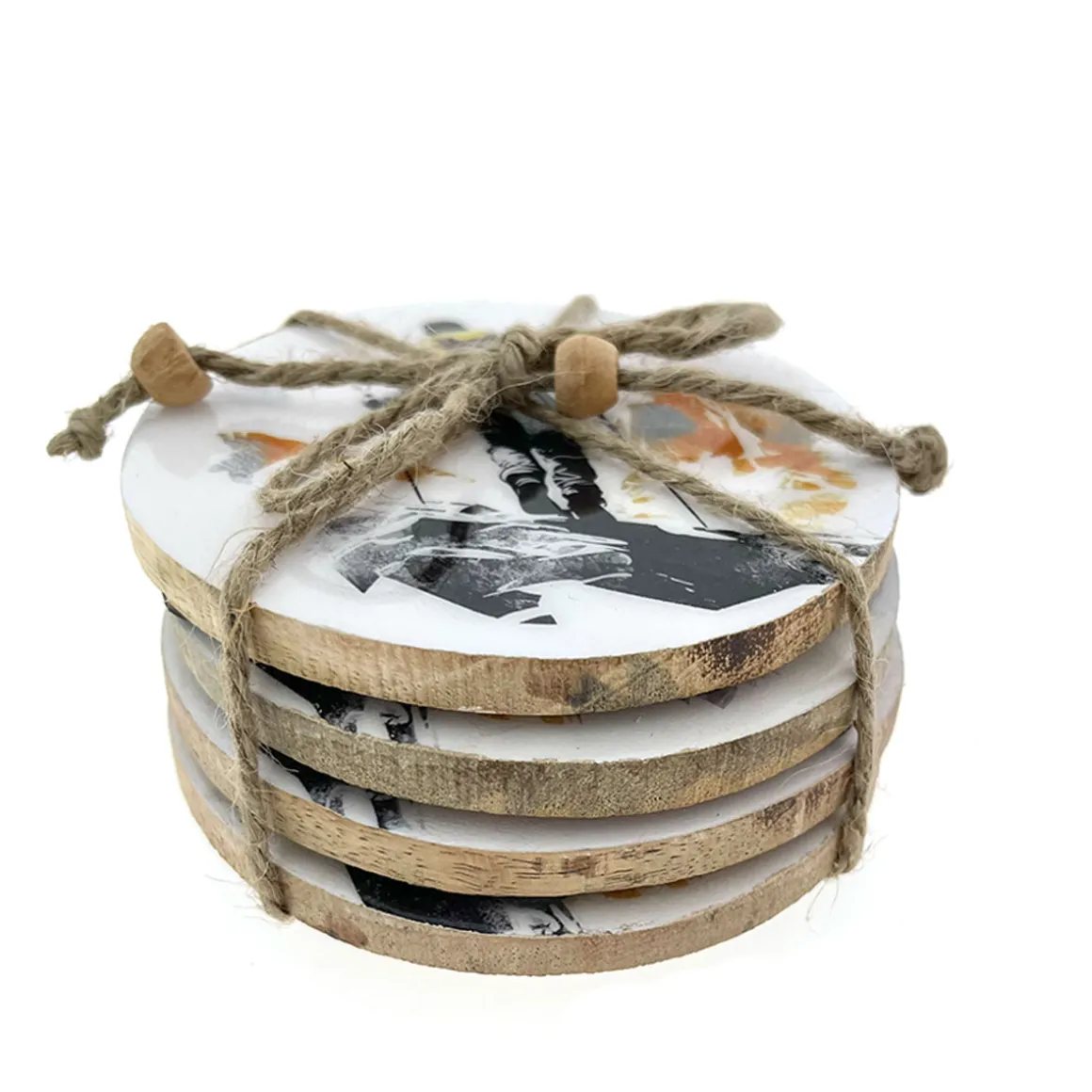 Deko Untersetzer Tourengeher, Holzuntersetzer mit Lackküberzug und Bergmotiv mit Bergwanderer, Ø10cm. 4St/Pck