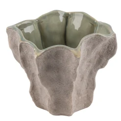 Deko Vase Steingut, Blumenvase grau-grün mit Lacküberzug, 22x18cm