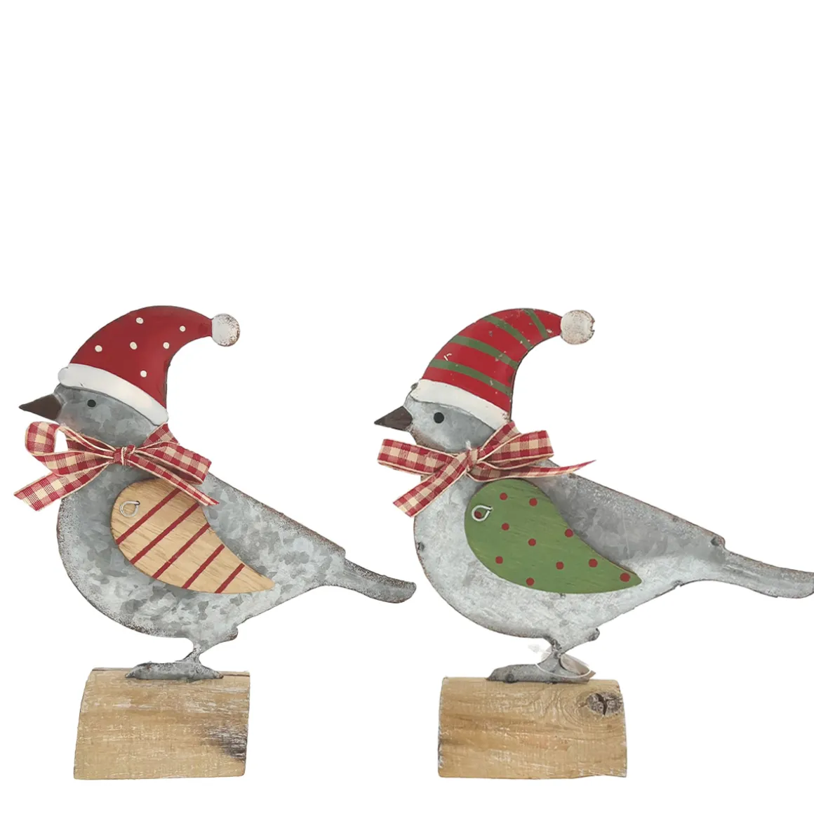 Deko Vogel mit Mütze und Schleife, Wintervogel aus Metall, 13cm