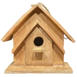 Deko Vogelhaus Natur, Holzhaus aus massivem Mangoholz, zum Hängen oder Stellen, 29cm