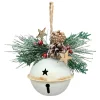 Deko Weihnachtsglocke cremeweiß used look, Metallschelle mit Gesteck, 12cm, Hänger