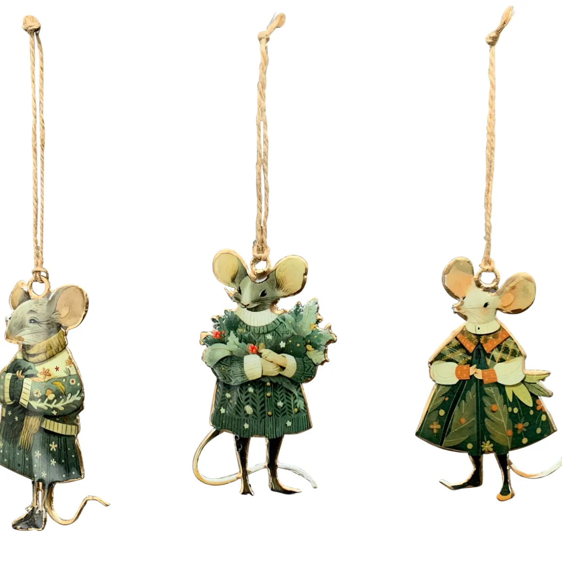 Deko Weihnachtshänger Maus im Kleid, Nostalgie-Metallmaus used look, 15cm