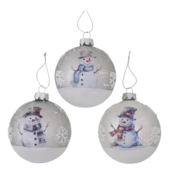 Deko Weihnachtskugeln Schneemann Frosty, beschneite und geeiste Glaskugeln, Boltze Home Collection