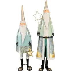 Deko Weihnachtsmann Santa, Weihnachtsmann mit Stern, mint-gold, 68cm