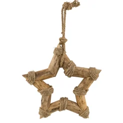 Deko Weihnachtsstern Rustikal, Holzstern Naturholz mit Seile, 42cm