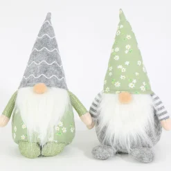 Deko Wichtel, Gartenwichtel mit Wellenhut grau und Blumenkörper, 24cm