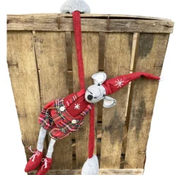 Deko Wichtel, Weihnachtsmaus Lenny mit Schlackerarme und Bammelbeine, rote Hose, 53cm