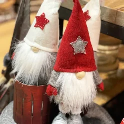 Deko Wichtel, Weihnachtszwerg Santa Benji Joel, weiße Filzmütze mit Stern, 46cm