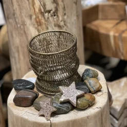 Deko Windlicht Antik gold, Drahtgeflecht goldbraun, 11x10cm, Metall