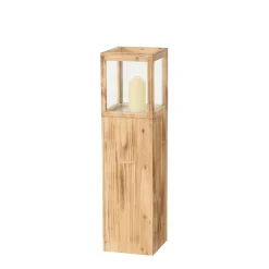 Deko Windlicht Elba, Holzturm mit Sichtscheibe aus Glas, Naturholz, 80cm, Boltze Home Collections