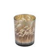 Deko Windlicht Gräser, Glaswindlicht mit Schilf-Motiv, durchscheinend, 8cm