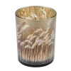 Deko Windlicht Gräser, Glaswindlicht mit Schilf-Motiv, durchscheinend, 17cm
