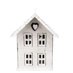 Deko Windlicht, Haus mit Herz, antikweiß, used look, 14x14cm, Metall