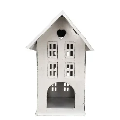 Deko Windlicht, Haus mit Herz, antikweiß, used look, 15x21cm, Metall
