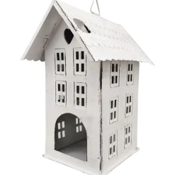 Deko Windlicht, Haus mit Herz, antikweiß, used look, 15x21cm, Metall