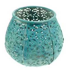 Deko Windlicht Ornament, Kerzenhalter türkis, shabby chic, 10x8cm, Metall