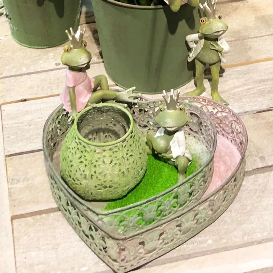 Deko Windlicht Ornament, Kerzenhalter grün, shabby chic, 10x8cm, Metall