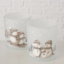 Deko Windlicht Schneemann Frosty, Kerzenglas matt, 10cm, Boltze Home Collection