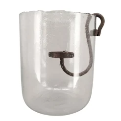 Deko Windlicht Verre, Glaswindlicht mit abnehmbaren Kerzenhalter aus Metall, 25x30cm