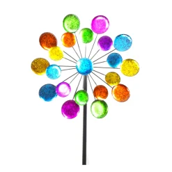 Deko Windrad bunt, doppelreihiges Windrad mit bunten Schalen, 122cm, Metall