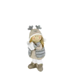 Deko Winterkind Mädchen mit Geschenk, Wintermädchen mit Mütze und Weste, 10cm