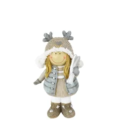 Deko Winterkind Mädchen mit Ski, Skifahrerin mit Mütze, 14cm