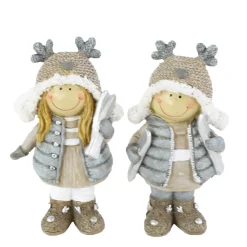 Deko Winterkind Mädchen mit Ski, Skifahrerin mit Mütze, 14cm