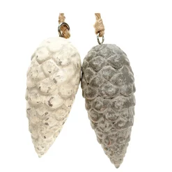 Deko Zapfen, Tannenzapfen grau used look, Zapfenhänger aus Keramik, 8cm