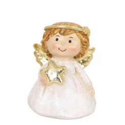 Deko Engel Lilian, kleiner putziger Weihnachtsengel mit goldenem Stern oder Herz, 7cm