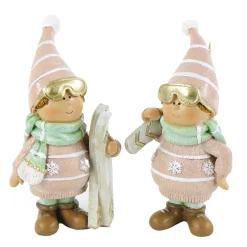 Dekofigur Skifahrer mit Skibrille, Winterkind mit Ski und Riesenpulli, 12cm