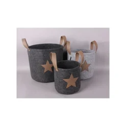 Deko Filzkorb Weihnachten mit Griffen, Übertopf aus Naturfilz mit Lederimitat Stern, 20x20cm
