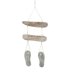 Deko Flip Flop grau aus Holz zum Hängen, Holzschild Beach Relax, 54cm