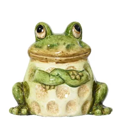 Deko Frosch grün-braun, Gartenfrosch aus Terracotta, 7cm