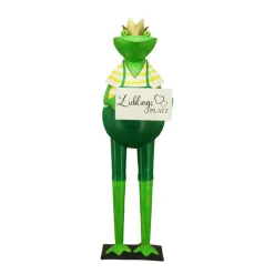 Deko Froschkönig Lieblingsplatz, großer Metallfrosch mit Schild, 80cm