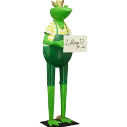 Deko Froschkönig Lieblingsplatz, großer Metallfrosch mit Schild, 80cm